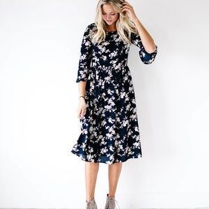ROOLEE Navy Floral Midi Dress